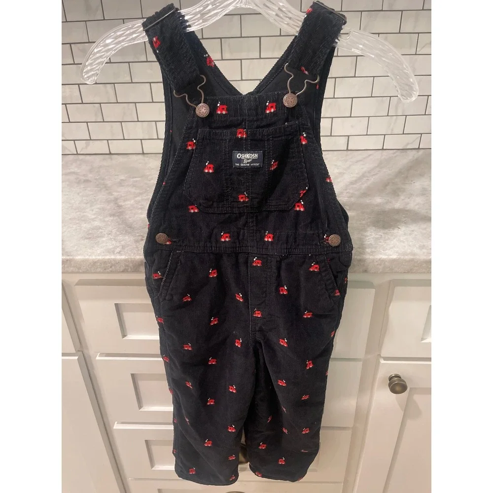 Vintage OshKosh Bgosh Overalls Kids 4T Black Corduroy Train Embroidered  Bibs